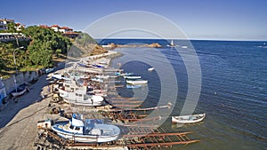 Aerial view of Boats in Black Sea, Ahtopol, Bulgaria