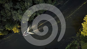 Aerial view of the boats crossing the river