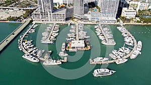 Aerial view of boats in a marina near the Port of Miami