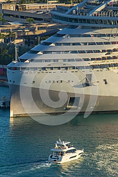 Aerial view of boats in a marina near the Port of Miami