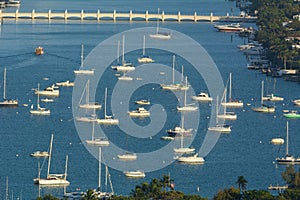 Aerial view of boats in a marina near the Port of Miami