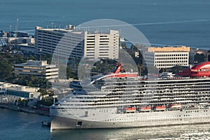 Aerial view of boats in a marina near the Port of Miami