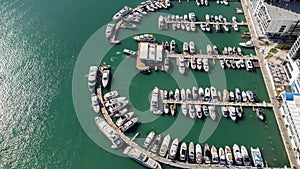 Aerial view of boats in a marina near the Port of Miami