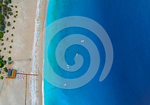 Aerial view of boats in mediterranean sea in Oludeniz,Turkey