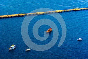 Aerial view on boats near pier