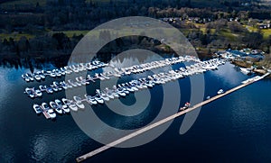 Aerial view of boats parked at dock in Lomond