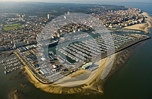 Aerial view, Boats parked in the Port of Arcachon, Aquitaine