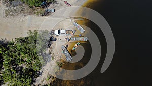 Aerial view of the boats on the shore of the Rio Cristalino river in Mato Grosso, Brazil photo