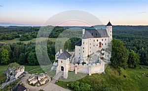 Aerial view of Bobolice Castle, Polish Jura, Poland photo