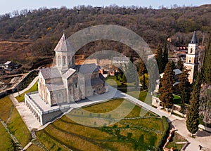 Aerial view of the Bodbe Monastery of St. Nino. Georgia