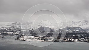 Aerial view of Bodo, Norway in the cloudy morning