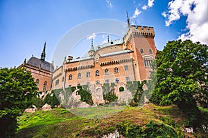 View of Bojnice medieval castle, UNESCO heritage in Slovakia Slovakia landscape travel. concept. Romantic castle