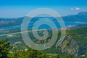 Aerial view of Boka Kotorska bay and Tivat in Montenegro