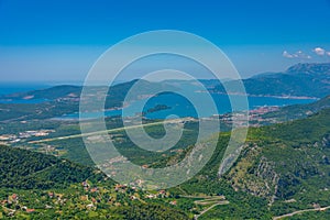 Aerial view of Boka Kotorska bay and Tivat in Montenegro