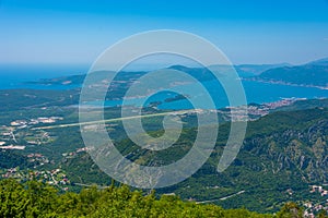 Aerial view of Boka Kotorska bay and Tivat in Montenegro