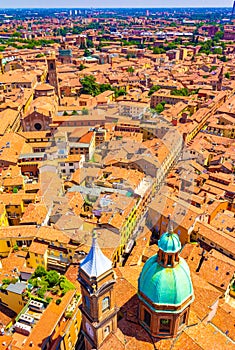 Aerial view of Bologna city historic center at the foreground Italy