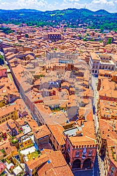 Aerial view of Bologna city historic center at the foreground Italy