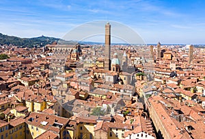 Aerial view of Bologna with Two Towers, Italy