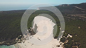 Aerial view of Bolonia beach. Duna de Bolonia, considered a natural monument CADIZ, SPAIN