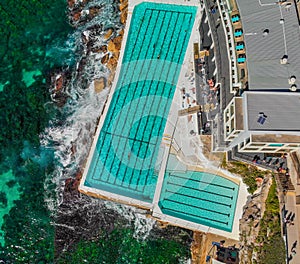 Aerial view of Bondi Beach Pools and Coastline, Australia