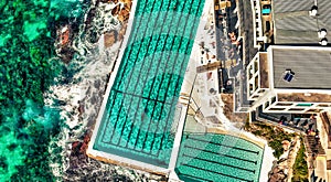 Aerial view of Bondi Beach Pools and Coastline, Australia