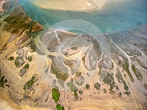 Aerial view of Bonhome beach in estuary of Villaviciosa