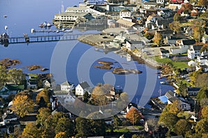 Aerial view of Boothbay Harbor on Maine coastline