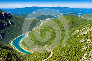 Aerial view of the Boquer Valley, Serra de Tramuntana, Mallorca, Balearic Islands, Spain, Mediterranean,