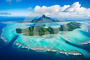 Aerial view of Bora Bora island, ai generative illustration