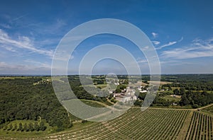 Aerial view Bordeaux Vineyard at sunrise, Entre deux mers, Rions