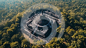 Aerial view of Borobudur Temple, Java, Indonesia. Generative AI