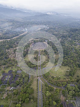 Aerial view of Borobudur temple, Yogyakarta. the largest Buddhist temple in Indonesia