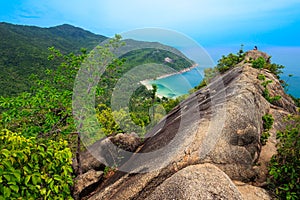 Aerial view of the bottle beach viewpoint in Koh Phangan island, Thailand