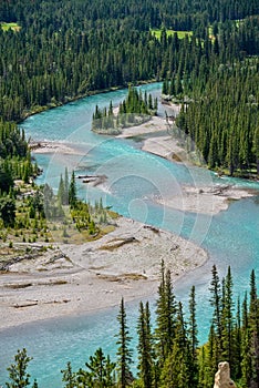 Aerial view of Bow river, Banff National Park, Alberta Canada