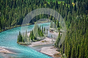 Aerial view of Bow river, Banff National Park, Alberta Canada