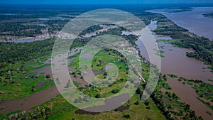 Aerial view of the BR 319 highway linking Manaus and Porto Velho in the Brazilian Amazon.