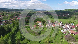 Aerial view of Bran village, near Dracula`s castle