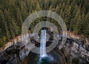 Aerial view of Brandywine Waterfall near Whistler, British Columbia, Canada