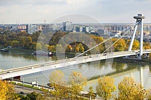 Aerial view of Bratislava with Bridge SNP