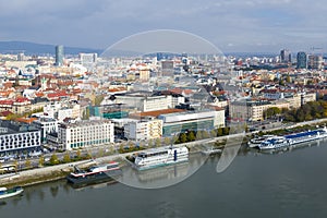 Aerial view of Bratislava with Danube