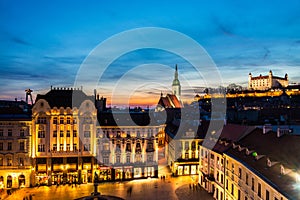 Aerial view of Bratislava, Slovakia at night