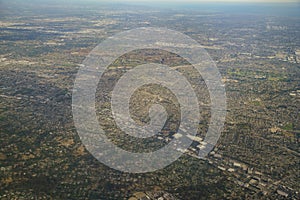 Aerial view of Brea, view from window seat in an airplane