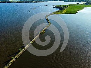Aerial View of the Breakwall Paths on the Fox River in Oshkosh