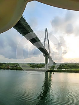 Aerial view of Bridge across the Panama Canal