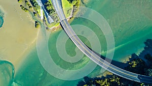 Aerial view on a bridge across the river. Auckland, New Zealand.