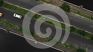 Aerial view of bridge and cars on Serangan, Bali island, Indonesia.