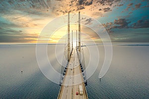 Aerial view of the bridge between Denmark and Sweden, Oresundsbron.