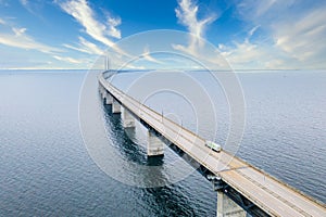 Aerial view of the bridge between Denmark and Sweden, Oresundsbron.