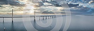 Aerial view of the bridge between Denmark and Sweden, Oresundsbron.