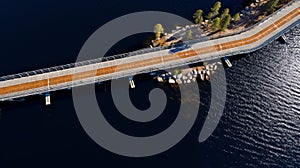 Aerial view of bridge over river showcasing architectural feats and infrastructure innovation